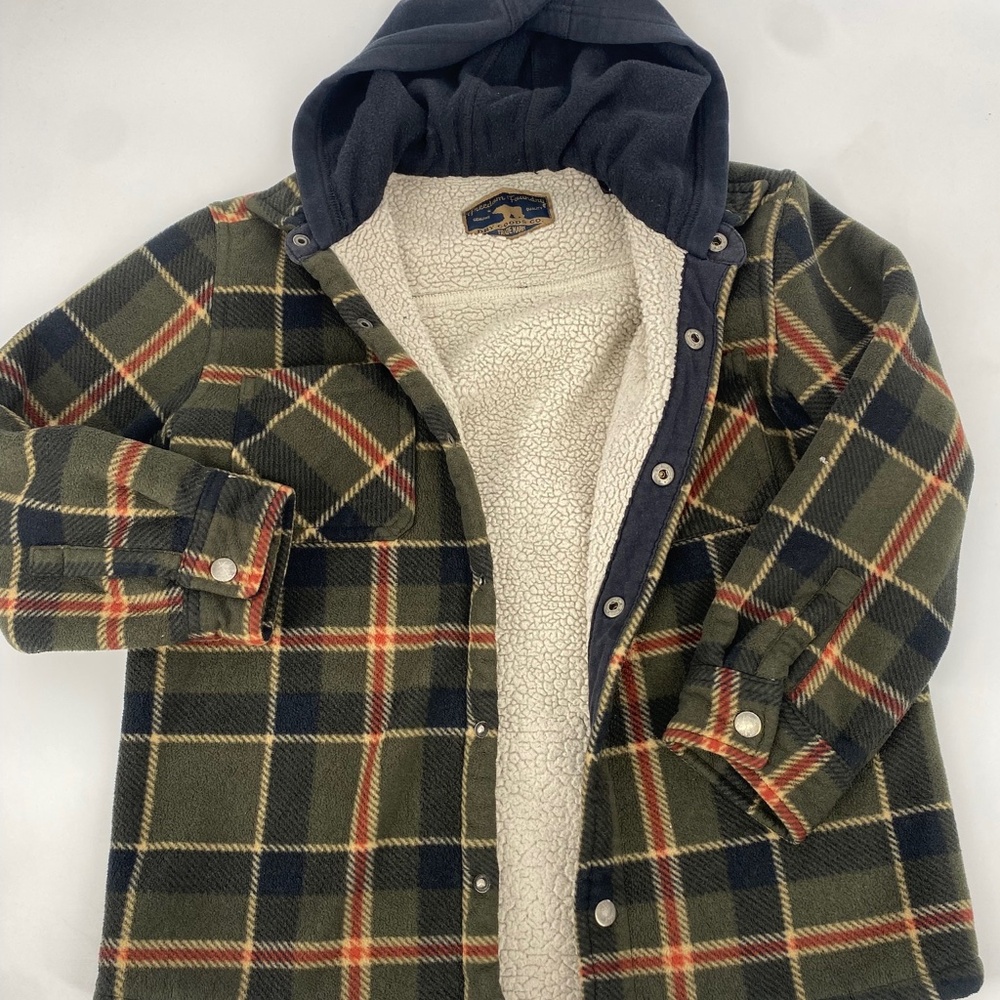 Freedom Foundry Try Good Co. Youth Boys Olive Flannel Shirt Jacket Hooded M10/12